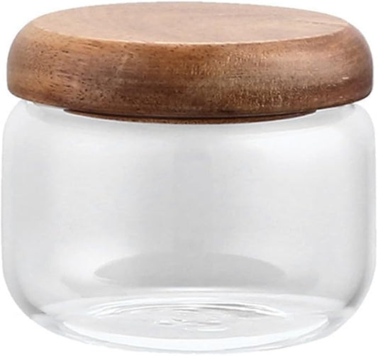 QUUPY 300ML/10OZ Glass Storage Jar with Airtight Wooden Lid Kitchen Pantry Food Storage Container for Coffee Sugar Spices