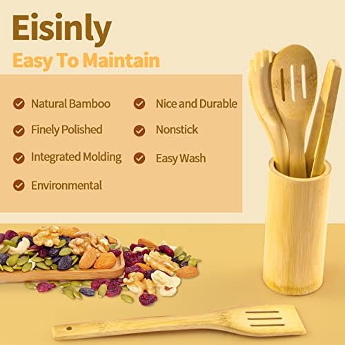 Eisinly 7-Piece Wooden Cooking Spoons, Natural Bamboo Utensil Set - Image 4