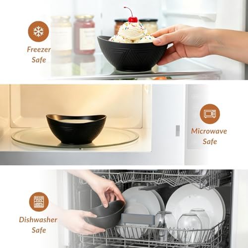Homienly Wheat Straw Bowls 10 OZ Small Bowls Unbreakable Small Serving Bowls for Ice Cream, Snack, Dipping Side Dishes, Yogurt Microwave & Dishwasher Safe Oval Bowls for Camping, Dorm (6 PCS, Black) - Image 6