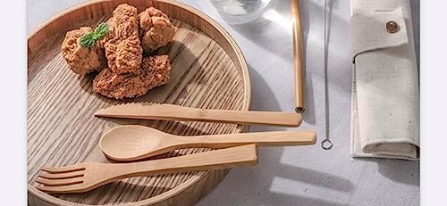 JapanBargain 3785, Bamboo Utensil Sets, Reusable Cutlery 3PC Set with Fork Knife Spoon, Eco-Friendly Flatware Travel Utensils, Dishwasher Safe, 8-inch - Image 2