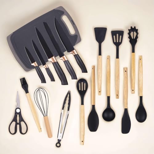 19-Piece Kitchen Utensil and Knife Set, Black - Image 5