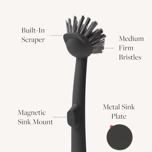 Earth & Mango Magnetic Dish Brush & Scraper, Snaps to Sink, Onyx Black - Image 4
