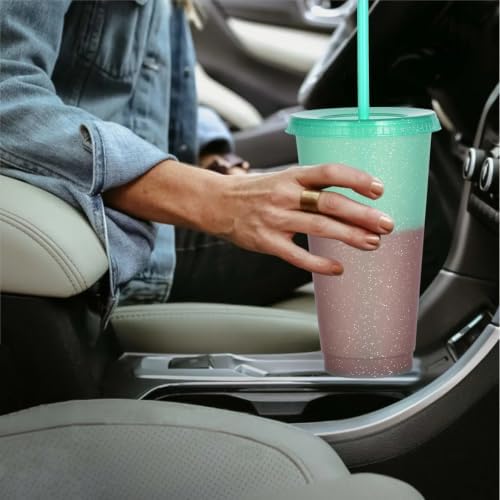 Color Changing Cups, 12 Pack 24oz Plastic Tumblers, Reusable Iced Coffee & Smoothie Cups with Lids and Straws for Parties and Travel (Cranberry, 12 Pack) - Image 7
