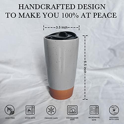 Mora Double Wall Ceramic Coffee Travel Mug with Lid, 14 oz, Portable, Microwave, Dishwasher Safe, Insulated Reusable Tall Cup, Splash Resistant Lid - To Go Tumbler for Car Cup Holder, Overcast Grey - Image 2