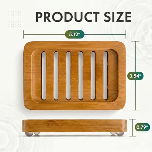 Bamboo Soap Dish with Drainage, 2 Pack Slotted Self Draining Bar Soap Holder, Acacia Finish for Shower, Bathroom Sink & Kitchen Countertop - Image 3