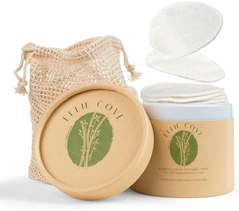 20-Piece Reusable Organic Bamboo Cotton Pads (70% Bamboo, 30% Cotton), Eco-Friendly with Washable Laundry Bag and Round Storage Box, for All Skin Types by Ellie+Cove