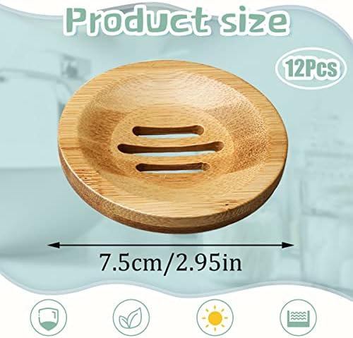 12 Pack Bamboo Soap Dishes, Round Soap Holders for Bathroom Or Kitchen - Image 3