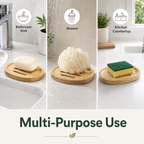 Bamboo Soap Dish, Soap Holder Soap Case Sponge Tray Sponge Drain Rack for Kitchen & Bathroom - Image 7