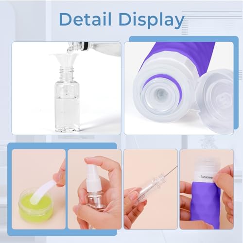 Silevoler 16pack Travel Bottles for Toiletries, TSA Approved Travel Size Containers Set, Leak Proof Refillable Liquid & Creams Toiletries Accessories Kit W/Toiletry Bag (Purple) - Image 5