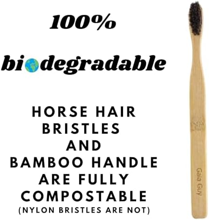 Gaia Guy Soft Natural Bristle Bamboo Toothbrush (NO Nylon - Horsehair ONLY) - Totally Compostable & Biodegradable Soft Horse Hair Bristle and Bamboo Toothbrushes - Zero Waste - 6-Pack - Image 5