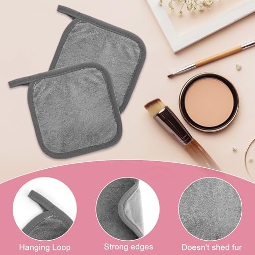 Puomue Makeup Remover Cloth 12 Pack, Ultra Soft and Reusable Microfiber Makeup Remover Towels for All Skin Types, Perfect Face Towels for Women, 6 Inch x 6 Inch, Grey - Image 3