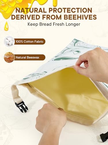 2 Pack Zippered Beeswax Bread Bags 17×13 Inch Large Cotton Sourdough Bread Bags Reusable Bread Storage Bags for Homemade Bread Freezer Safe for Bagel Croissant & Baguette Kitchen Baking Supplies - Image 3