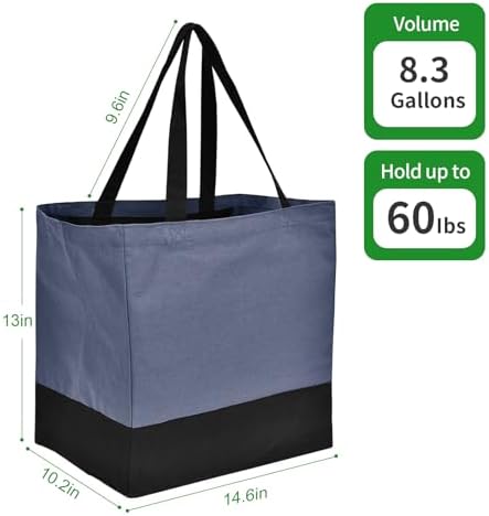 Canvas Reusable Grocery Bags Heavy Duty, 8.3 gal Foldable Large Tote Bag with Handles, Holds 60 lbs Canvas Shopping Bags, 1 Pack - Image 3