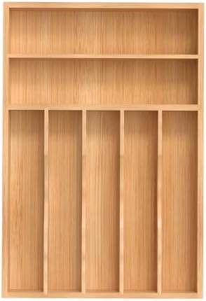 Silverware Organizer, Bamboo Kitchen Drawer Organizer, Utensil Holder, Cutlery Tray & Spoon Flatware Storage with Grooved Drawer Dividers (11''W x 16''D) by BEKVEMLIVING