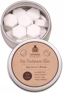 SuperBee Dentos Toothpaste Tablets & Dentos Floss, 14 Tabs, Fluoride Free & Eco Friendly, Travel Mouthwash Tablets, Sensitive Bites Kids Adults, Chewable Tablet, Spearmint - Image 2