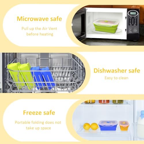 Collapsible Silicone Food Storage Containers With Lids, Set of 6 Foldable Storge Bowls, Bento Lunch Boxes for Kitchen, Camping, Rv, BPA Free - Image 6
