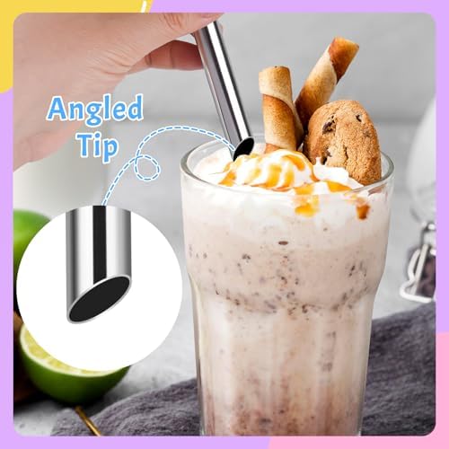 NiHome 4-Pack Stainless Steel Straws for Boba, Smoothie, 10.4” Metal Straws - Image 3