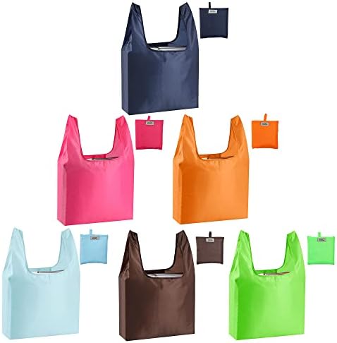 Large Reusable Bags Shopping Washable Foldable 6 Pack Grocery Bags Heavy Duty Lightweight Folding Gift Tote Bag Durable Polyester Color by CiCiGo