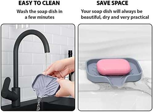2 Pcs Grey Silicone Self Draining Rectangular Soap Dishes - Waterfall Soap Trays - Soap Dishes for Bar Soap - Soap Boxes - Soap Case - Soap Container - Soap Pads - Kitchen Sink - Shower - Bathroom - Image 5