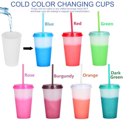 Color Changing Cups, 5 Pack 24oz Plastic Tumblers, Reusable Iced Coffee & Smoothie Cups with Lids and Straws for Parties and Travel (Bright, 24 Pcak) - Image 5