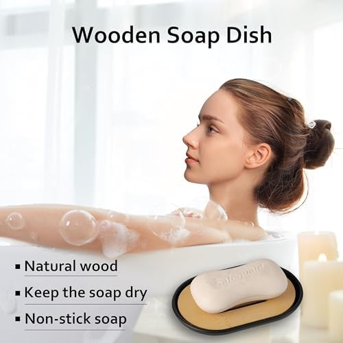 Soap Dish for Shower, Set of 2 Bamboo Soap Saver for Bathroom, Self Draining Bar Soap Holder for Bathroom,Soap Stand Soaps for Homemade Soaps Saver - Image 3