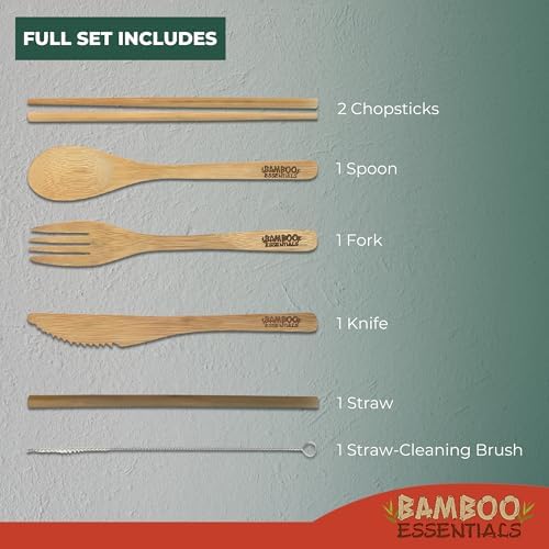 Travel Utensils with Case Set Fork, Knife, Spoon, Chopsticks, Straw, Straw-cleaning brush, Travel Pouch and Carabiner, Excellent For Everyday Use! ((2 Sets) Midnight Black/Sunset Red) - Image 2