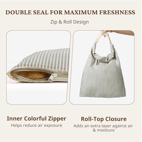 BRONYPRO Reusable Beeswax and Linen Bread Bags with Zipper, 2-Pack Waxed Bread Bags for Homemade Bread & Sourdough, Sustainable Sourdough Loaf Storage to Lock in Freshness, Large 17x12.6in, Grey - Image 3