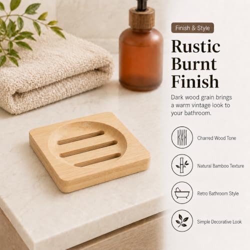 Bamboo Soap Dish for Bar Soap, Raised Wooden Holder with Drain Slots，Square Bamboo Soap Dish - Image 4