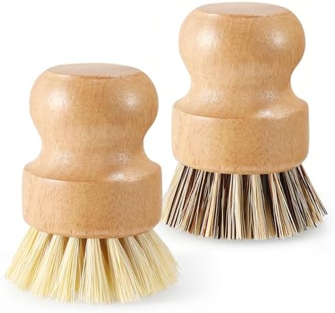 Wooden Dish Brush Handheld Bamboo Wok Brush Scrubber for Dishes Pans Pots Fruit and Veggie Washing(2,Beige and Brown) by ZJoey
