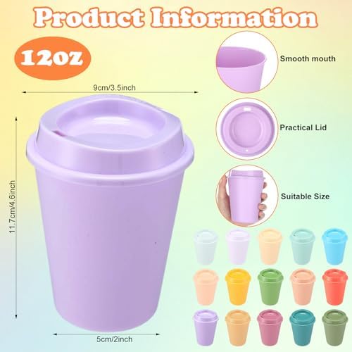 Honeydak 45 Pack 12 oz Reusable Coffee Cups with Lids Portable Tea Cups Reusable Hot Coffee Mugs Tumblers Bulk Plastic Tumblers Travel Drinks Mugs for Hot and Cold Drinks(Gentle Colors,Classic) - Image 3