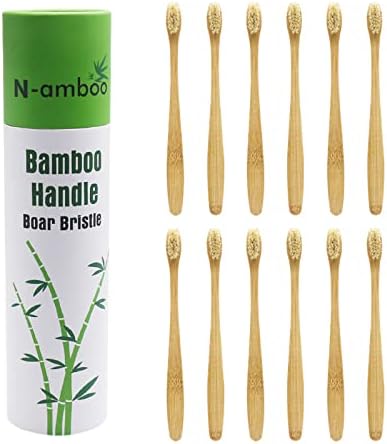 Boar Bristles Natural Bamboo Toothbrush Eco-Friendly Biodegradable Zero Waste Pack of 12 by Unknown