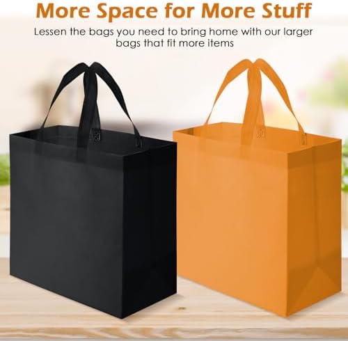 Reginary 50 Pcs Reusable Tote Bags Shopping Bags Non Woven, Black, Orange - Image 4