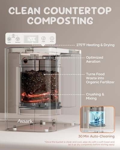 Electric Composter Smart 3L Kitchen Compost Bin Countertop Composter with Odorless Carbon Filter, Low Noise, Auto Clean, Visible Window Indoor Food Recycler Compost Tumbler Bin - Image 6