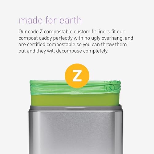 simplehuman Code Z 60 Count Compostable Custom Fit Liners, Certified Compostable Trash Bags for Compost Caddy, Plant-Based PVOH Plastic, Backyard or Commercial Composting, 4 Liter / 1 Gallon - Image 2