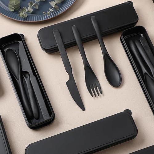 5Pack Wheat Straw Utensils, BPA Free Fork Spoon Knife with Storage Case - Image 3