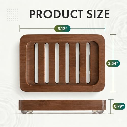 Wooden Soap Dish, Brown Bamboo Self-Draining Bathroom Tray, 2 Pack Slotted Design for Shower, Sink, Kitchen, Bathtub (Black Walnut) - Image 2