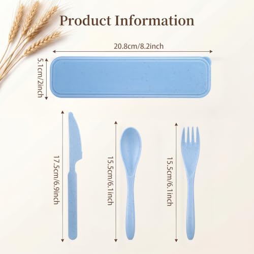 32 Sets Reusable Travel Utensils Set with Case, Wheat Straw Cutlery Portable Spoon Knife Fork Lunch Box Accessories Eco-Friendly Tableware for Adult Camping Picnic Utensils (4 Colors) - Image 2