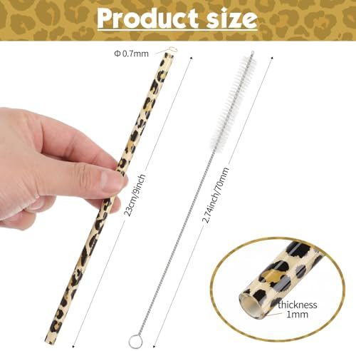 Zopeal 25 Pcs Reusable Leopard Straws with Cleaning Brushes, Light Yellow - Image 2