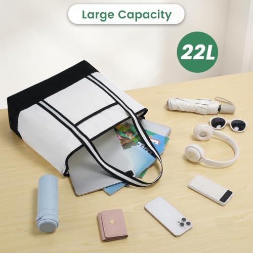 Carbrea 15 Inch Large Canvas Tote Bag with Bottom Support, White, 1 Pack - Image 3