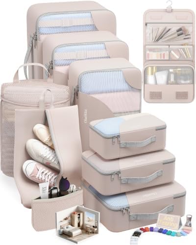 10 Set Packing Cubes for Travel, Gifts for Women Mom,Anti-Tearing Suitcase Organizer for Luggage with Shoe & Hanging Toiletry Bag,OlarHike Vacation Essentials & Accessories for Cruise Ship by OlarHike
