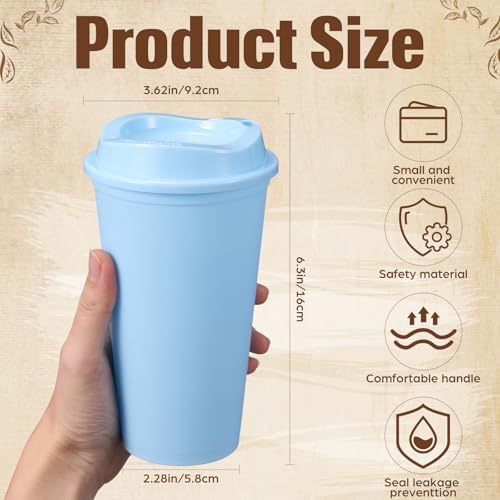 12 Pcs 16 Oz Reusable Coffee Cups with Lids - Plastic Travel Hot Cups Bulk Coffee Tumblers for DIY Hot Cold Drinks Party Favors Coworker (Blue) - Image 2