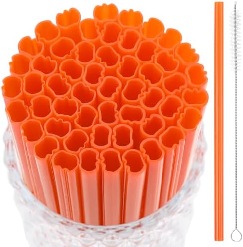 JANYUN 30 Pcs Reusable Pumpkin Straws with Cleaning Brush by JANYUN