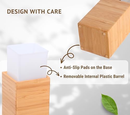 Clasin Home Bamboo Bathroom Accessories Set, 3 Pcs Wood Bathroom Accessories Soap Dispenser, Toothbrush Holder, Soap Dish, Kitchen Soap Dispenser Set for Home Decor, Housewarming Gift - Image 5