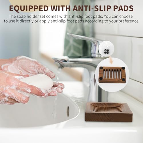 2 Pack Wooden Soap Holder - Integrated Self Draining Soap Dish for Shower with Slotted, Sturdy Wooden Soap Tray for Sink, Bathtub and Kitchen - Image 7