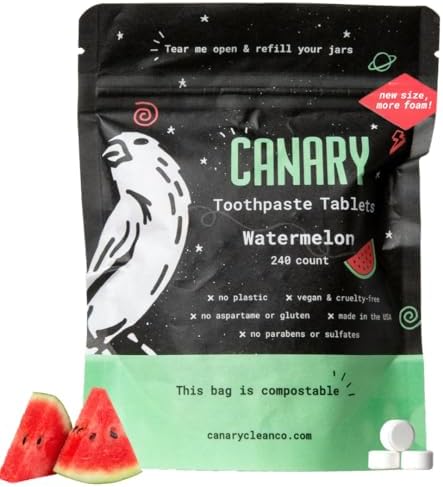 Canary Nano Hydroxyapatite Toothpaste Tablets Watermelon - Remineralizing, Fluoride Free, All Natural Tabs with Xylitol - Great for Kids, Plastic Free - 240 Count by Canary