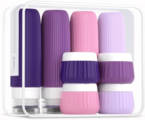 Mrsdry Travel Bottles for Toiletries - 8 Pack, TSA Approved 3oz Travel Containers, Leak Proof Silicone Squeezable Cream Jars with Clear Bag by Mrsdry