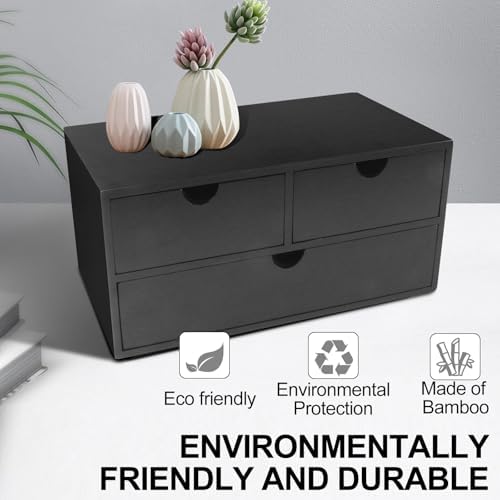 Charmewooden desk organizer with drawers countertop drawer organizer Tabletop Storage Organization Box Home Office Workspace Bathroom Toiletries Supplies (black) - Image 4