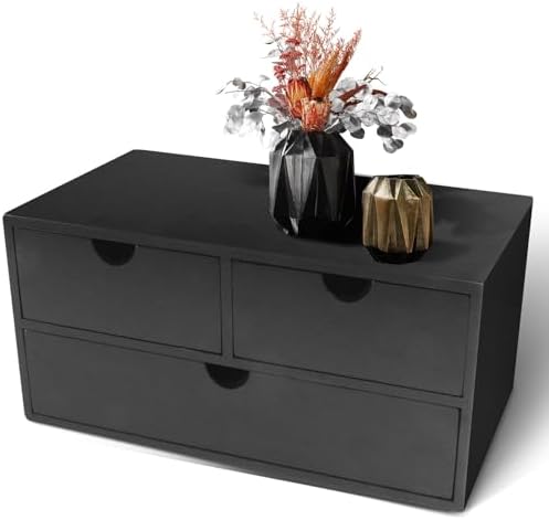 Charmewooden desk organizer with drawers countertop drawer organizer Tabletop Storage Organization Box Home Office Workspace Bathroom Toiletries Supplies (black) by Charmewooden