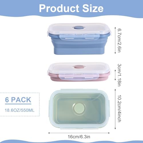 6 Pcs Silicone Food Containers 18.6 oz Collapsible Storage Containers with Airtight Lids Stacking Meal Prep Lunch Leftover Food Fruits Storage Foldable Box for Freezer Microwave Dishwasher Safe - Image 2