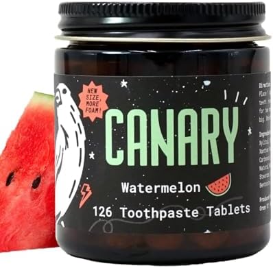 Canary Nano Hydroxyapatite Toothpaste Tablets Watermelon- Remineralizing, Fluoride Free, All Natural Tabs with Xylitol - Great for Kids, Plastic Free - 126 Count by Canary